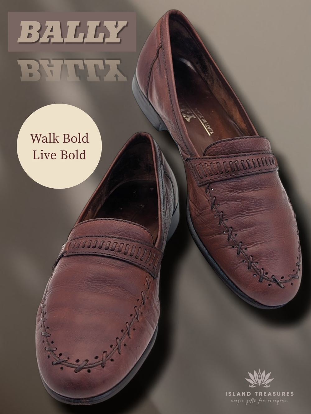 Bally Genuine Italian Leather Men’s Size 8M Precision Stitching Brown Slip-Ons